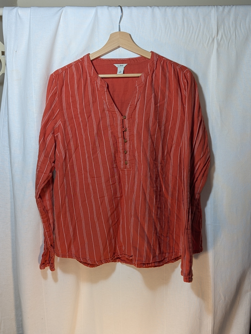 L.L. Bean Women's Rust Striped Button-Front Tunic